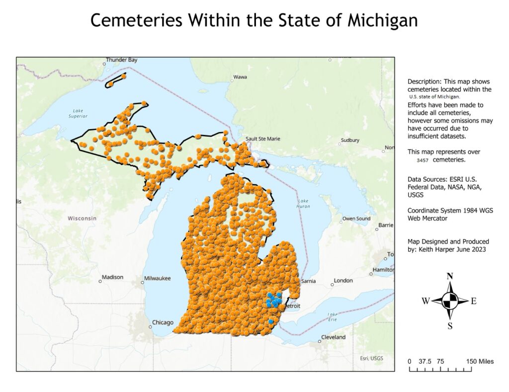 Cemeteries of Michigan showing 3457 cemeteries.
