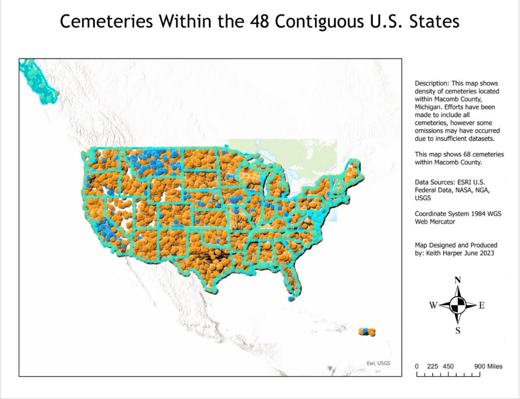 Cemetery Coverage map of the 48 Contiguous U.S. States. This map shows the locations of 171,000 cemeteries.